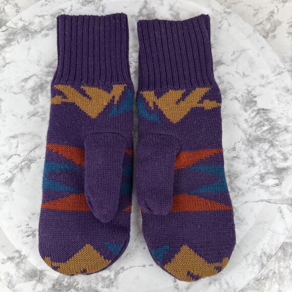 Pendleton Women Purple Southwest Aztec Merino Wool Mittens Fleece Lined One Size - Picture 3 of 5